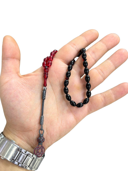 Kırmızı Kehribar Tesbih Gümüş Kazaz Püsküllü