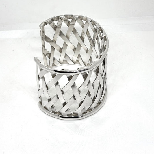 Thick Silver Knitting Art Bracelet