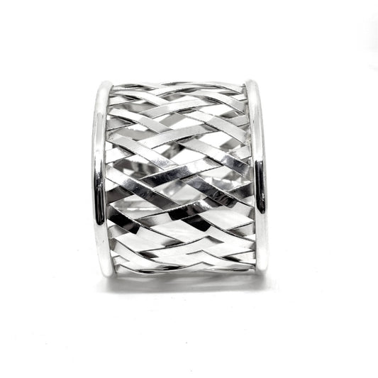 Thick Silver Knitting Art Bracelet