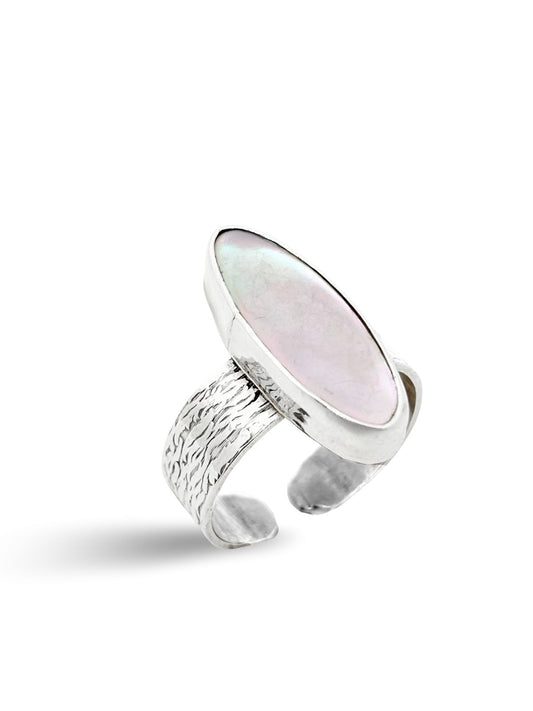 Ayarlanabilir Oval İri Sedefli Gümüş Kadın Yüzük