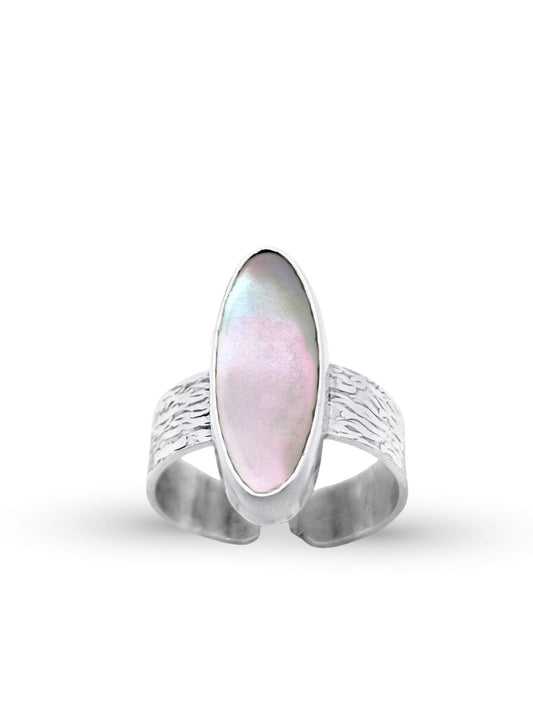 Ayarlanabilir Oval İri Sedefli Gümüş Kadın Yüzük