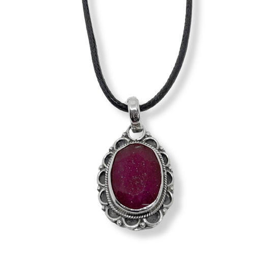 Authentic Ruby Natural Stone Silver Framed Women's Necklace