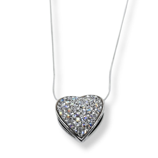 White Sparkle Bezel Open Heart Silver Women's Necklace IKM