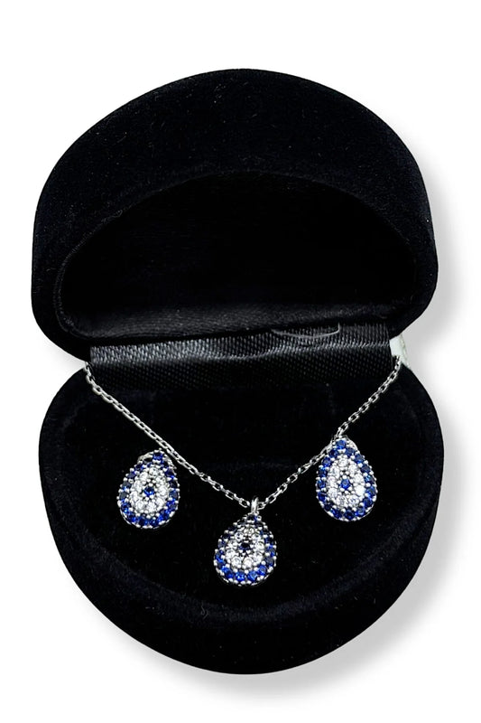 Işıltılı Damla Nazar Gümüş Set