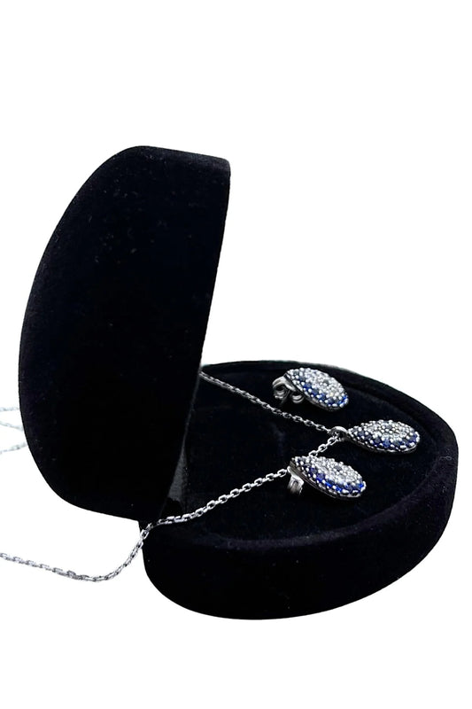 Işıltılı Damla Nazar Gümüş Set