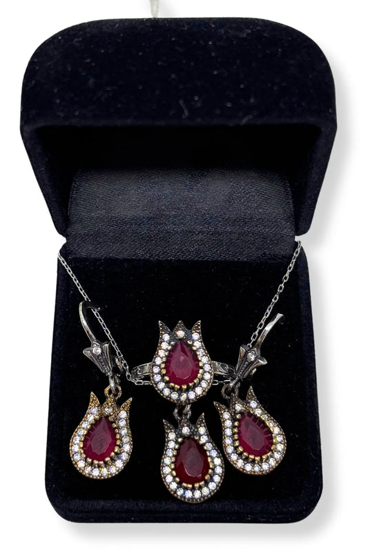 Sparkling Ruby Tulip Silver Set &amp; Set