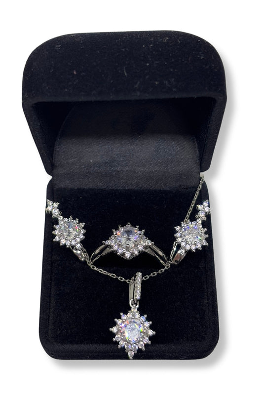 Işıltılı Beyaz Güneş Modeli Gümüş Set&Takım