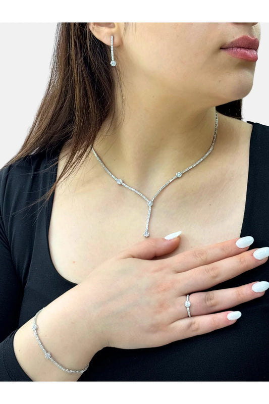 Yuvarlak Su Yolu Gümüş Kadın Set [0243958]