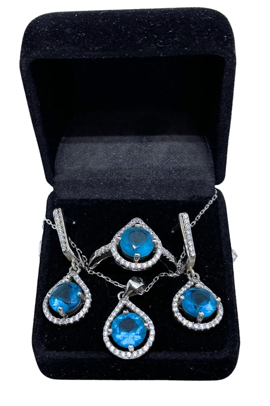 Aquamarine Sparkling Silver Set &amp; Set-Night Sparkle Series