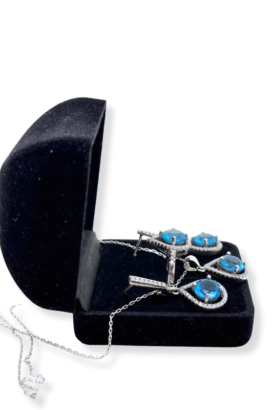 Aquamarine Sparkling Silver Set &amp; Set-Night Sparkle Series