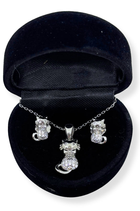 Işıltılı Kedi Gümüş Set&Takım