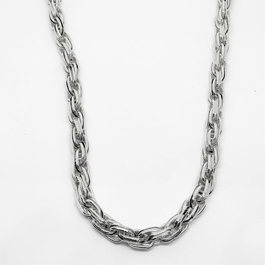 Thick Medium Striped Oval Silver Chain Necklace 55CM