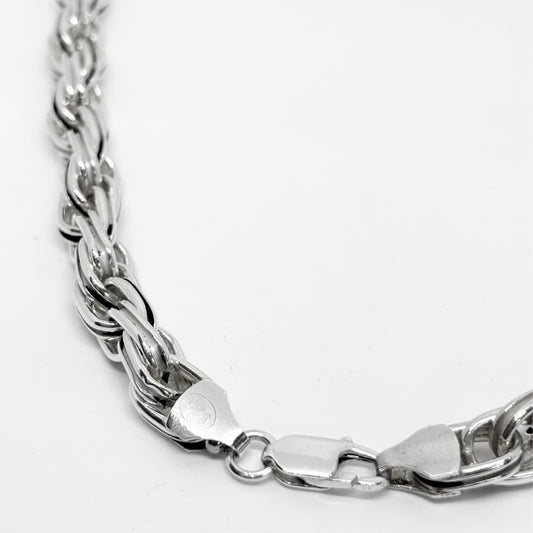 Thick Medium Striped Oval Silver Chain Necklace 55CM