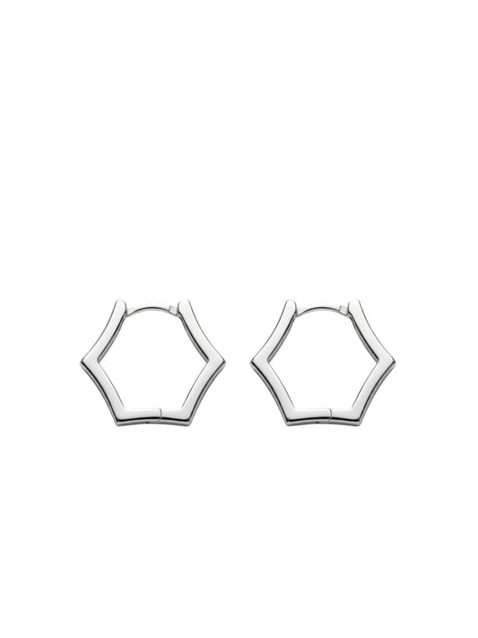 İnce Altıgen Form Zirkon Taşlı Gümüş Halka Küpe 1.4 x 1.4 cm [OYSY285]