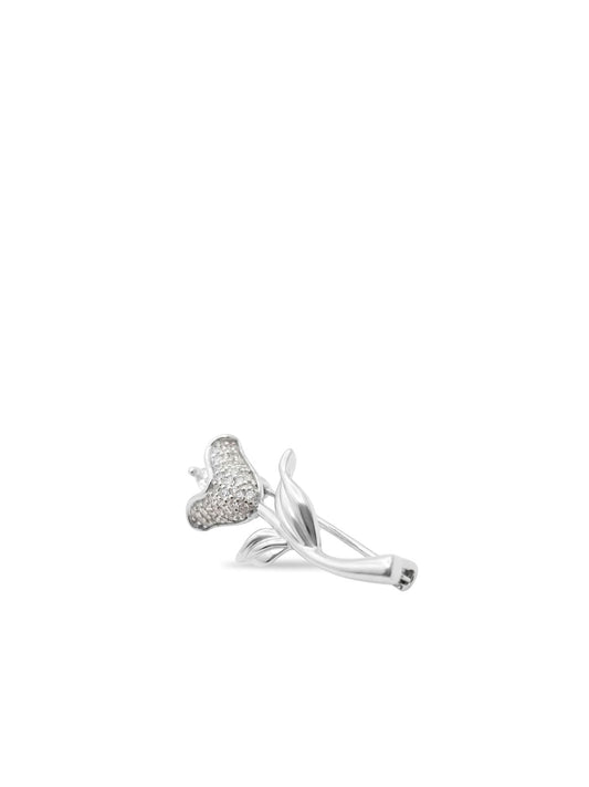Beyaz Zirkon Taşlı Lale Gümüş Broş 3x1.1 cm [OYSY245]