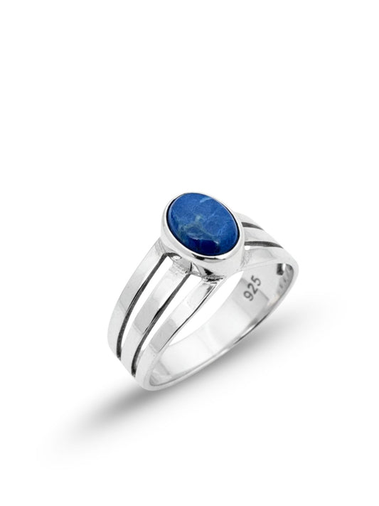 Doğal Lapis Lazuli Taşlı Gümüş Kadın Yüzük