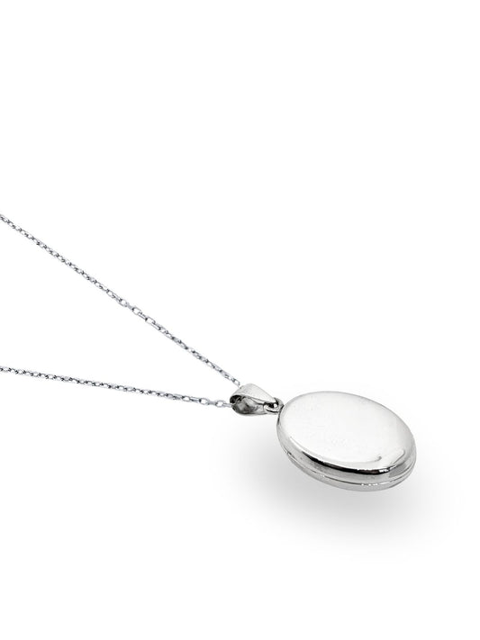 Düz Geniş Oval Kapaklı Gümüş Kadın Kolye 1.9x3.4 cm