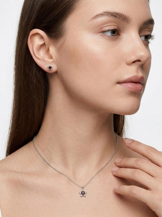 Minimal Lal Zirkon Taşlı Yıldız Gümüş Set Takım [OYSY262]
