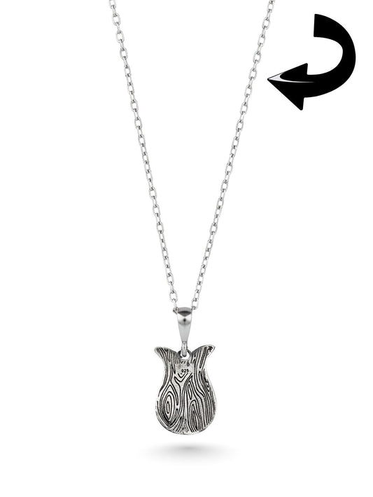 Lale Formunda Gümüş Ayetel Kürsi Kolye 2.9x1.5cm [OYSY166]