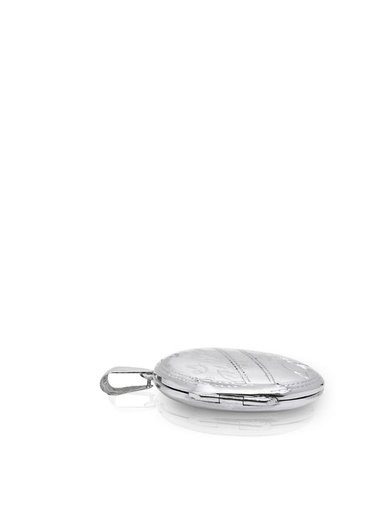 Lazer İşlemeli Oval Kapaklı Gümüş Kolye 4.5x2.7 cm