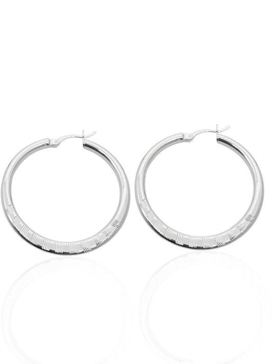 Yuvarlak Lazer İşlemeli Tasarım Gümüş Halka Küpe