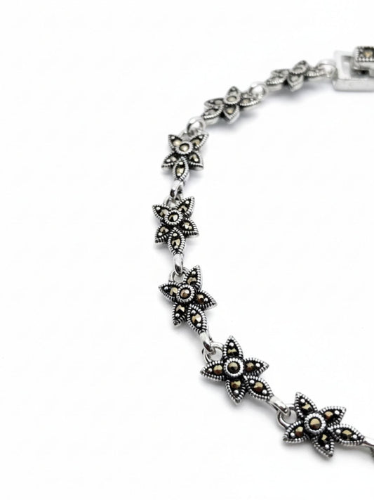 Markazit Taşlı Yıldız Çiçeği Gümüş Kadın Bileklik 19 cm