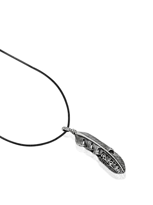 İri Oksitli Kuş Tüyü Gümüş Kolye Ucu 4.6x1 cm [OYSY210]