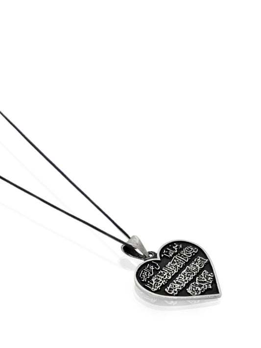 Nazar Ayeti Oksitli Gümüş Kalp Kolye 3.5x2.8cm