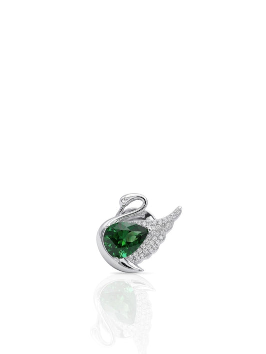 Safir ve Zümrüt Taşlı Gümüş Kuğu Rozet 1.6x1.9 cm [OYSY248]