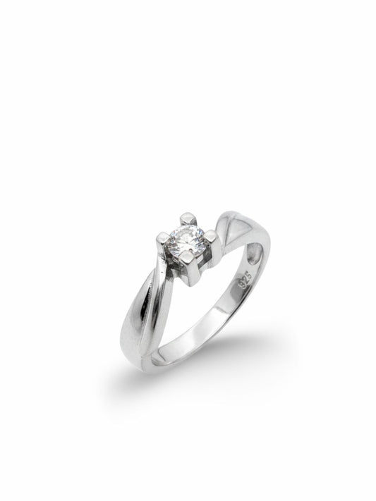 Wave Zirkon Taşlı Tektaş Gümüş Kadın Yüzük