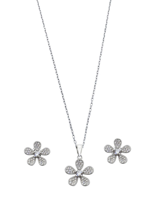 Zirkon Taşlı Çiçek Kadın Gümüş Set Takım