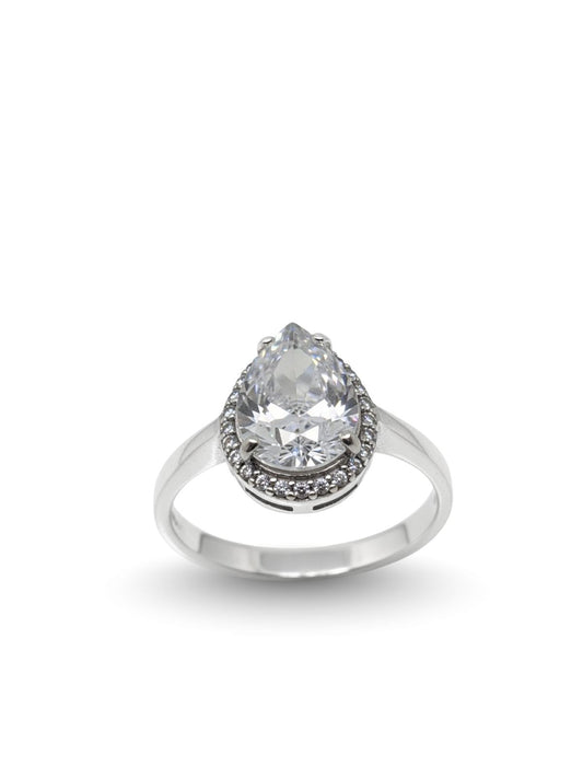 Zirkon Taşlı Damla Formlu Kadın Gümüş Yüzük