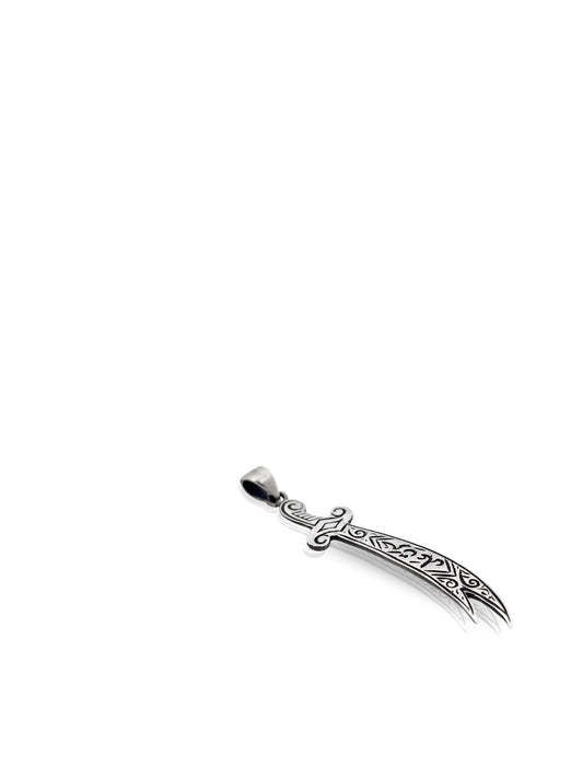 Mat İşlemeli Hz. Ali Zülfikar Gümüş Kolye 6x1.2cm Ucu [OYOT324]