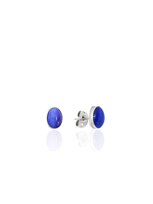 Renkli Sedef Taşlı Oval Gümüş Küpe 0.8x0.6cm [OYOK374]