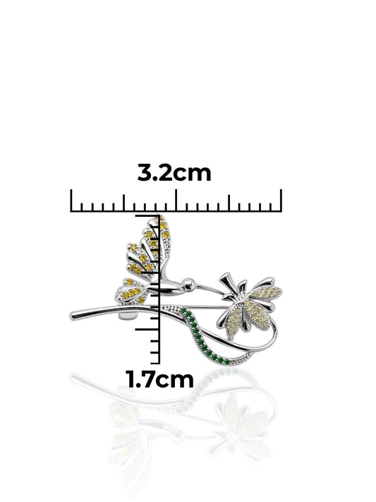 Renkli Zirkon Sinek Kuşu ve Çiçek Taşlı Broş 3.2x1.7cm [OYOT404]