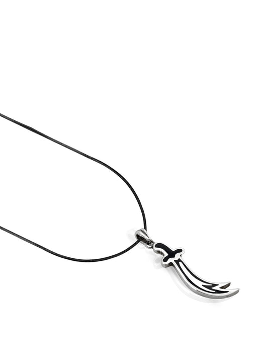 Siyah Mineli Detayı Zülfikar Kılıcı Gümüş Kolye Ucu 4.7x1.1cm [OYOT332]