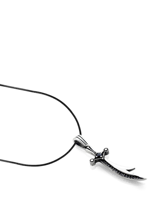 Siyah Zirkon Taşlı Gümüş Zülfikar Kılıç Kolye Ucu 5x1.4cm [OYOT327]