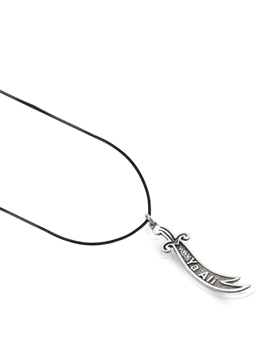 Ya Ali Yazılı Karartma Gümüş Zülfikar Kolye Ucu 4.7x1.1cm [OYOT339]