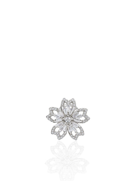 Silberne Blumenbrosche mit bunten Zirkonsteinen 1,8x1,8cm