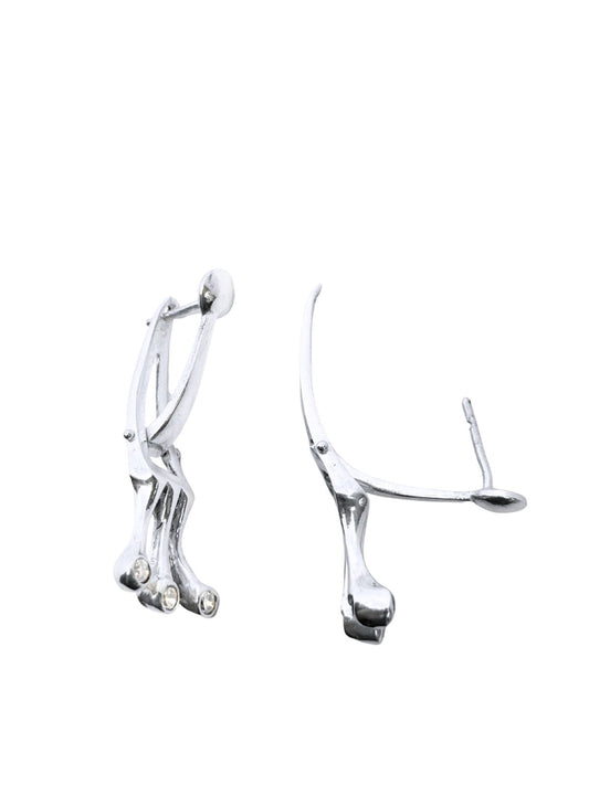 Üç Taşlı Parlak Retro Gümüş Kadın Küpe 3.5x1.6 cm