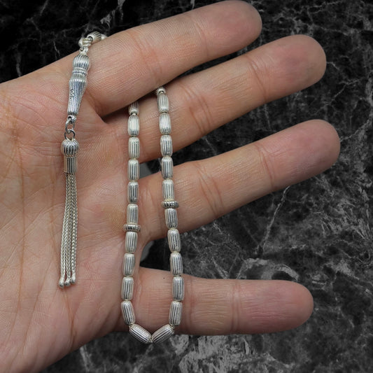 Cube Cylinder Silver Prayer Beads