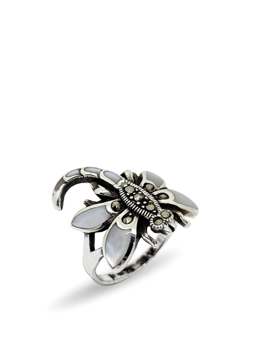 Yeşil Sedefli Markazit Yusufçuk Gümüş Kadın Yüzük