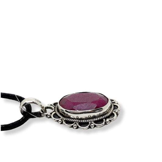 Authentic Ruby Natural Stone Silver Framed Women's Necklace