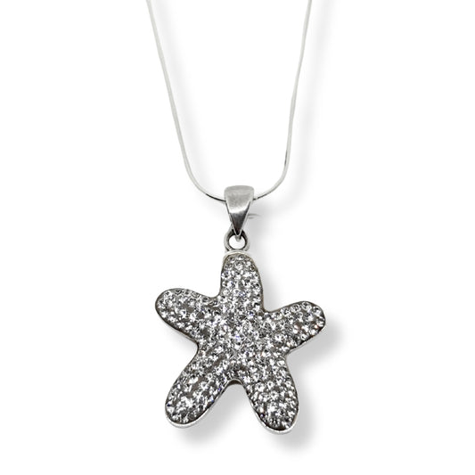 White Sparkle Starfish Silver Women's Necklace IKM