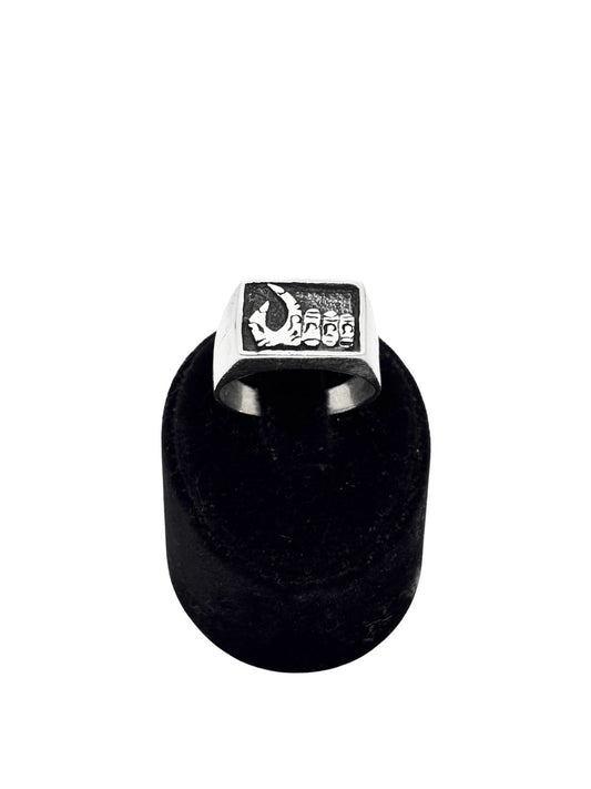 Cilalı Dikdörtgen Motifli Gümüş Erkek Vintage Yüzük