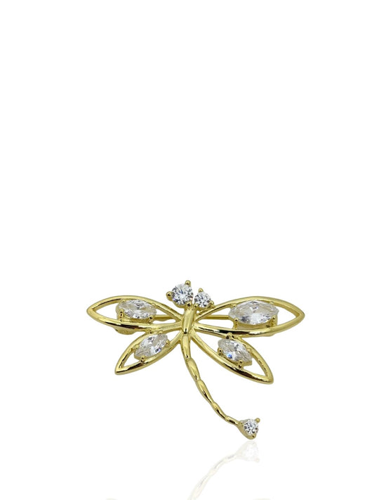 Zirkon Taşlı Zarif Gümüş Yusufçuk Broş 3.9x2.3cm