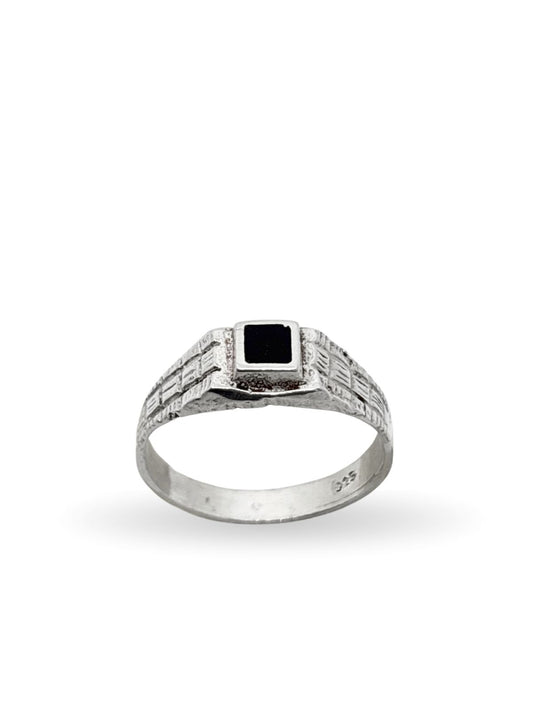 İnce Kare Mineli Retro Gümüş Erkek Yüzük