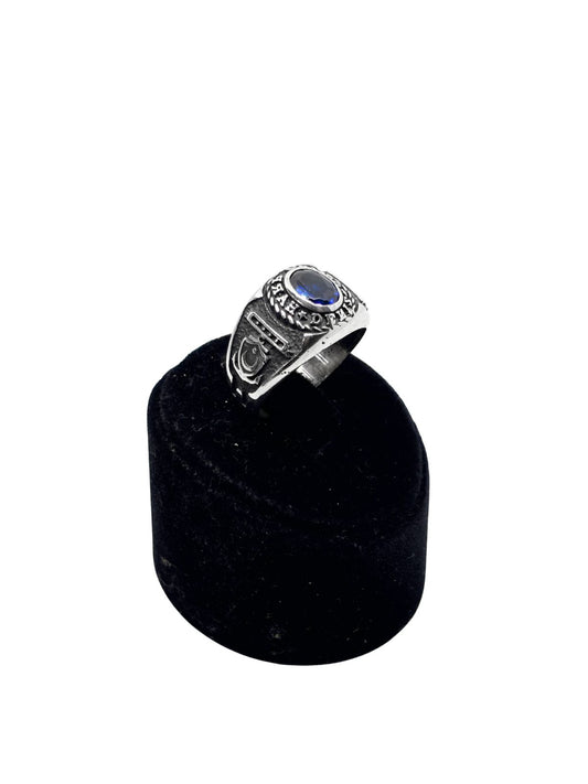 Safir Taşlı Gümüş Deniz Harp Okulu Erkek Yüzük