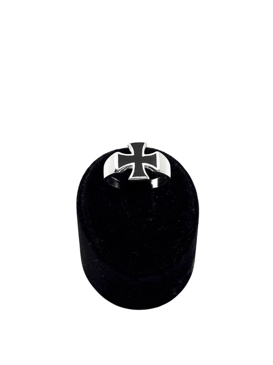 Siyah Mineli Gümüş Haç Erkek Yüzük