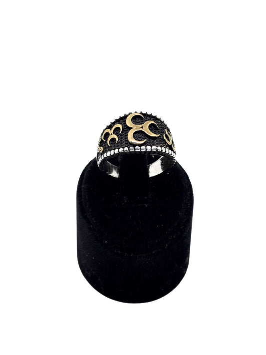 Üç Hilal Karartma Gümüş Erkek Yüzük